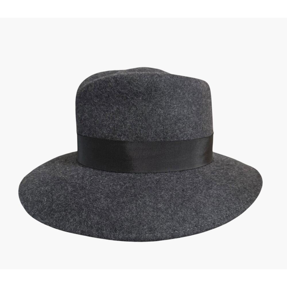 Eric Javits New York Wool Fedora Hat Charcoal Gray Wide Brim Made USA - Picture 4 of 10